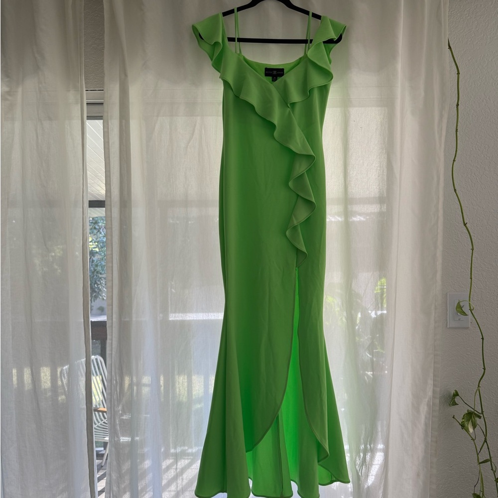 Betsy & Adam Lime Asymmetrical Ruffle Dress - Picture 1 of 9